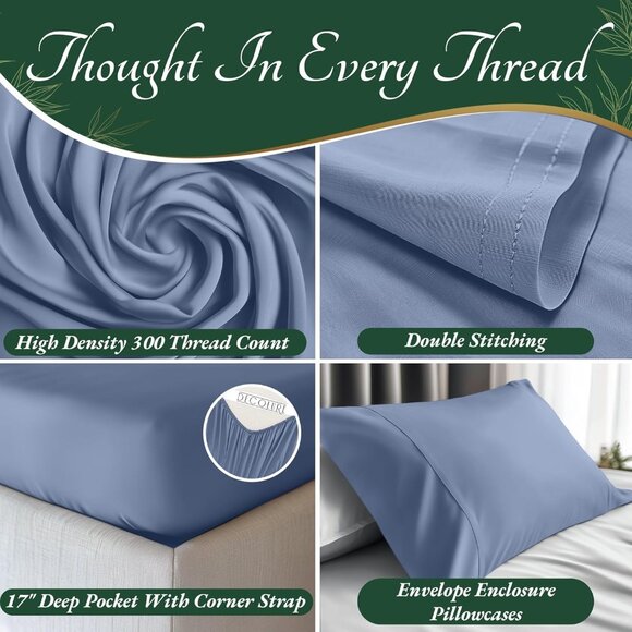 1- NIB Bamboo Sheets Queen Size 6pcs-Ultra Soft & Luxuriously Cooling, 17" Deep - Picture 3 of 8